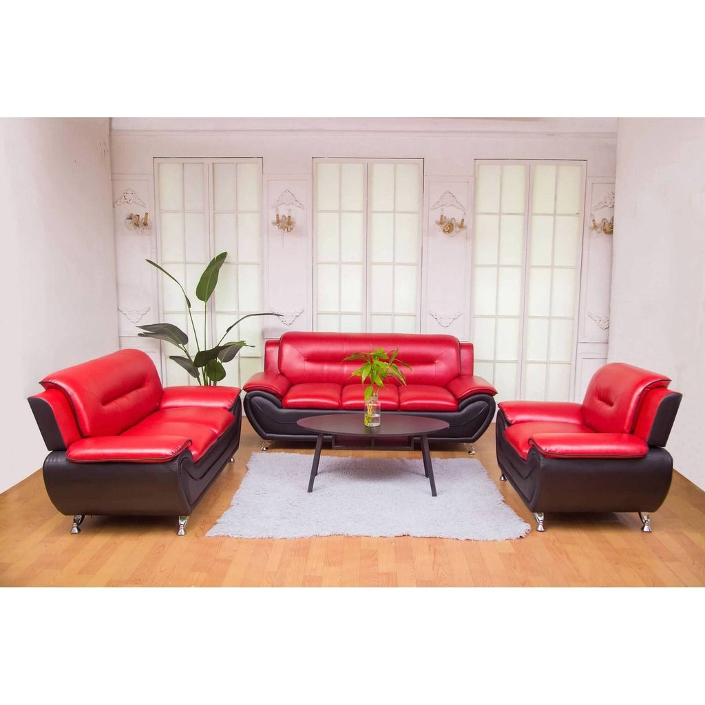 Red & Black Leatherette Sofa Set Q788