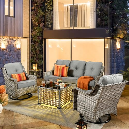 6 Piece Outdoor Wicker Patio Furniture Set with Fire Pit Table (Red) O8894