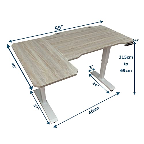Rustic Brown 59 Inch L-Shaped Electric Sit-Stand Computer Desk with 3 Splice Boards A2601