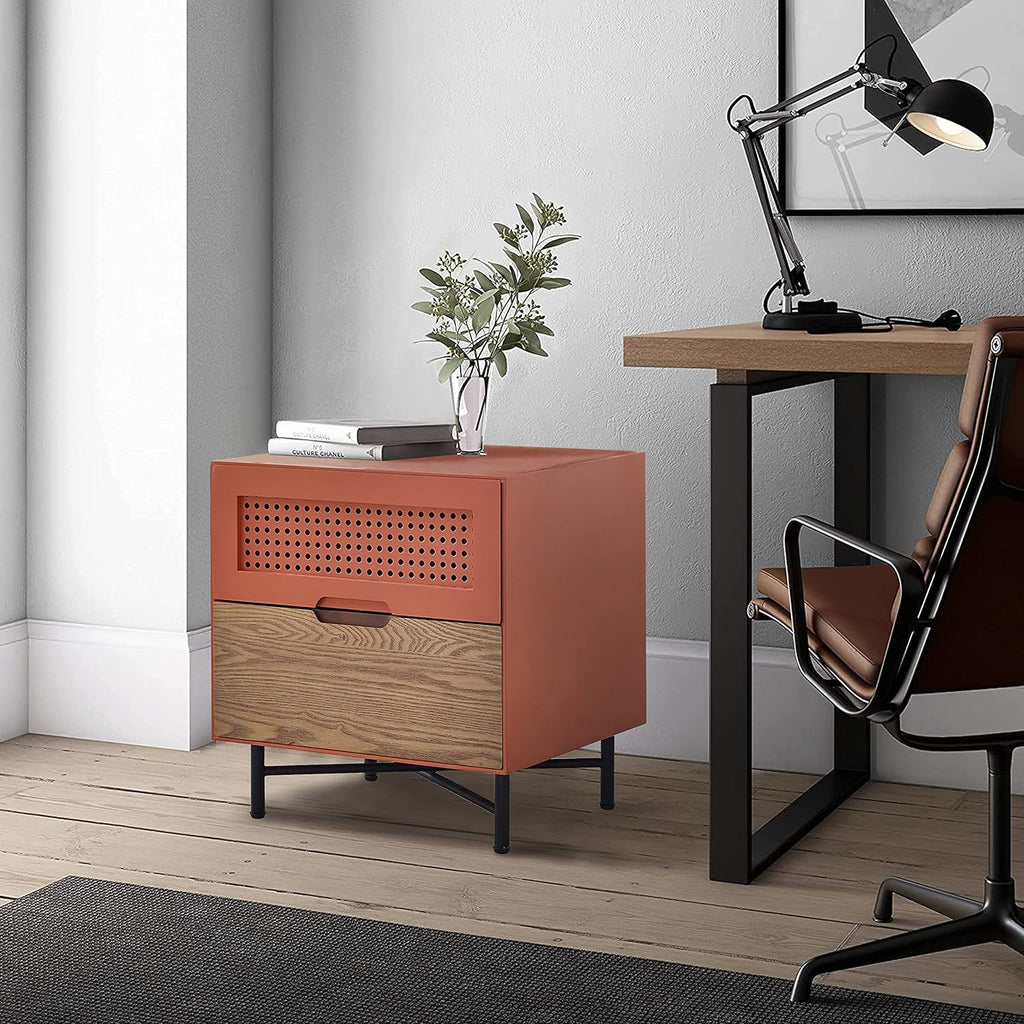 Orange 2 Drawers Wooden Filing Cabinet V7321