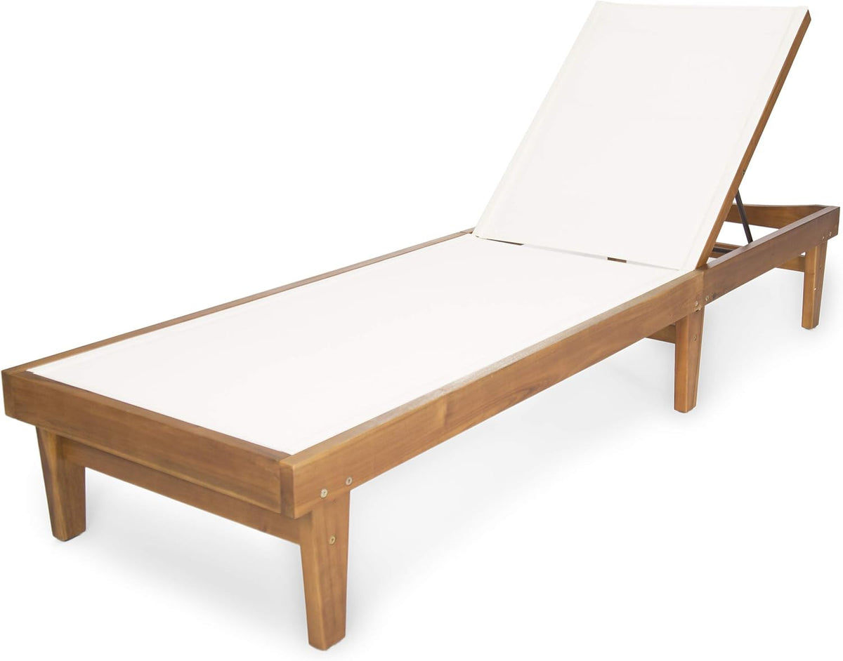 Teak Finish White Mesh Outdoor Chaise Lounge P669