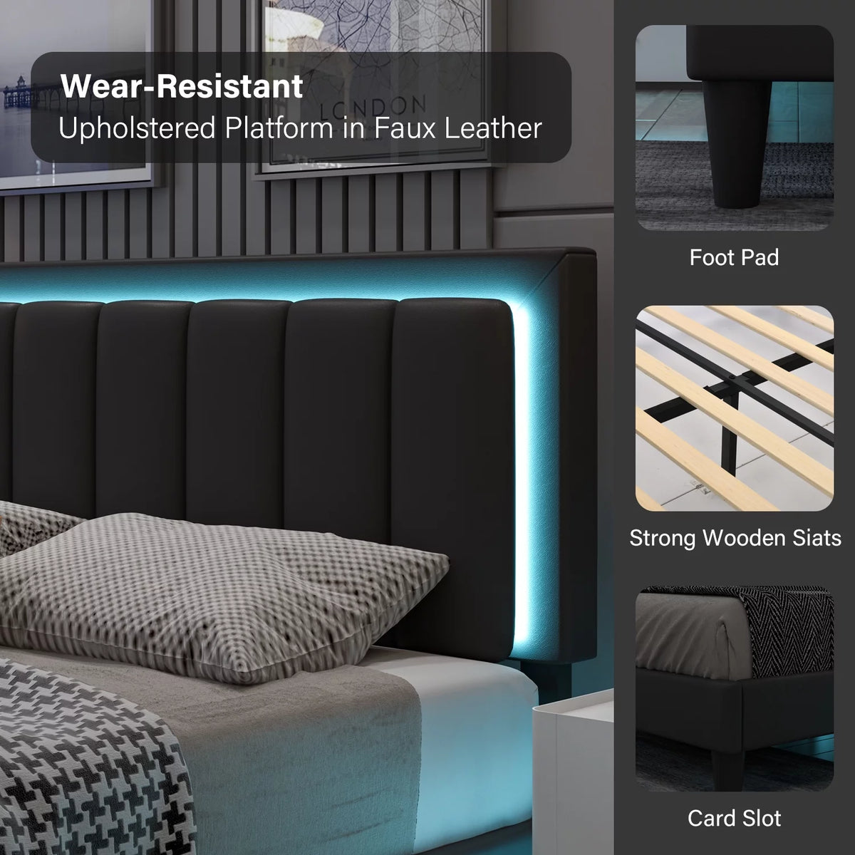 Queen Size LED Upholstered Platform Bed Frame B290707