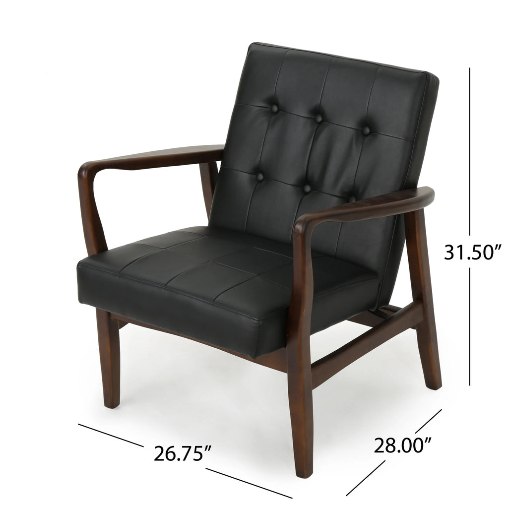 Mid Century Modern Faux Leather Club Chair with Wood Frame Y9102