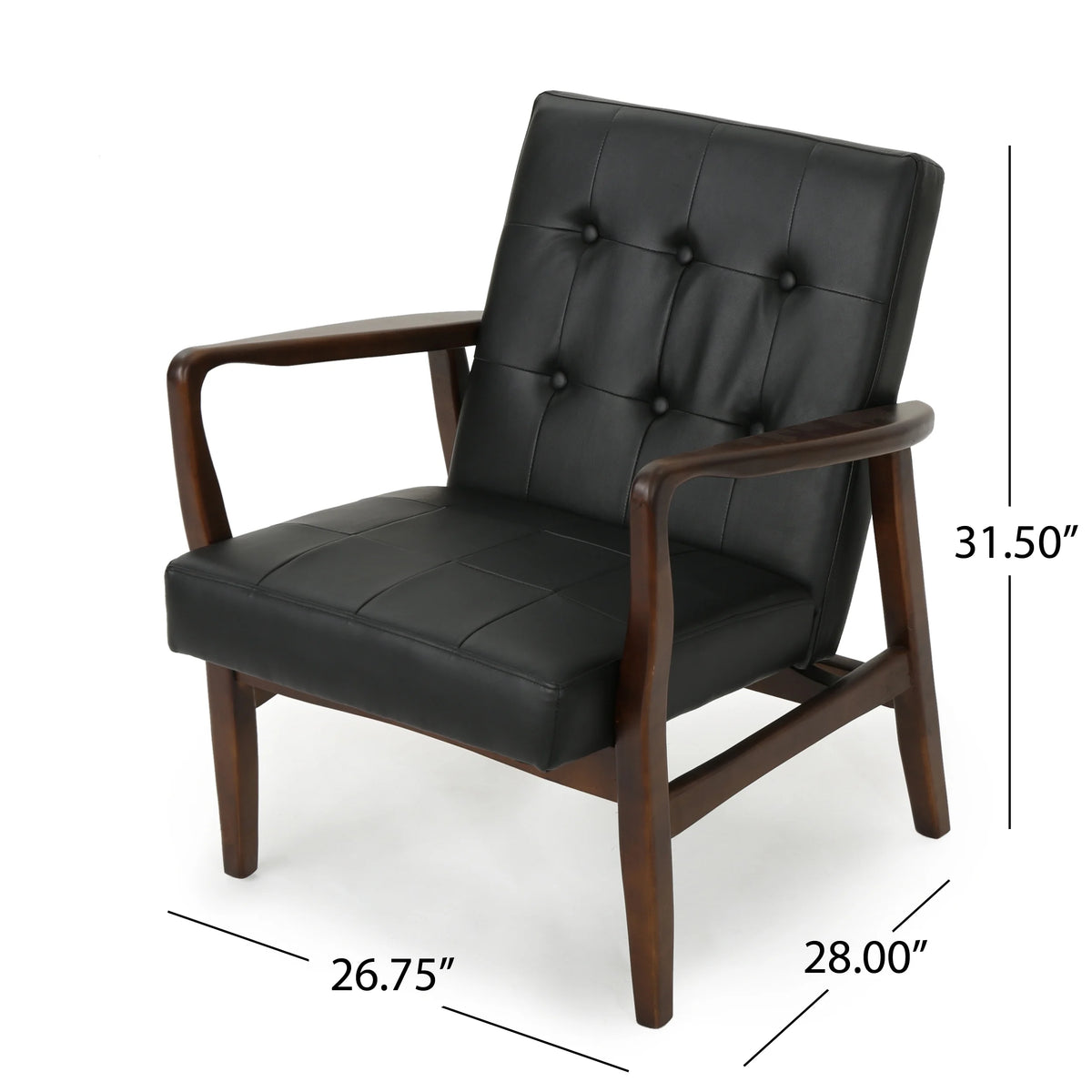 Mid Century Modern Faux Leather Club Chair with Wood Frame Y9102