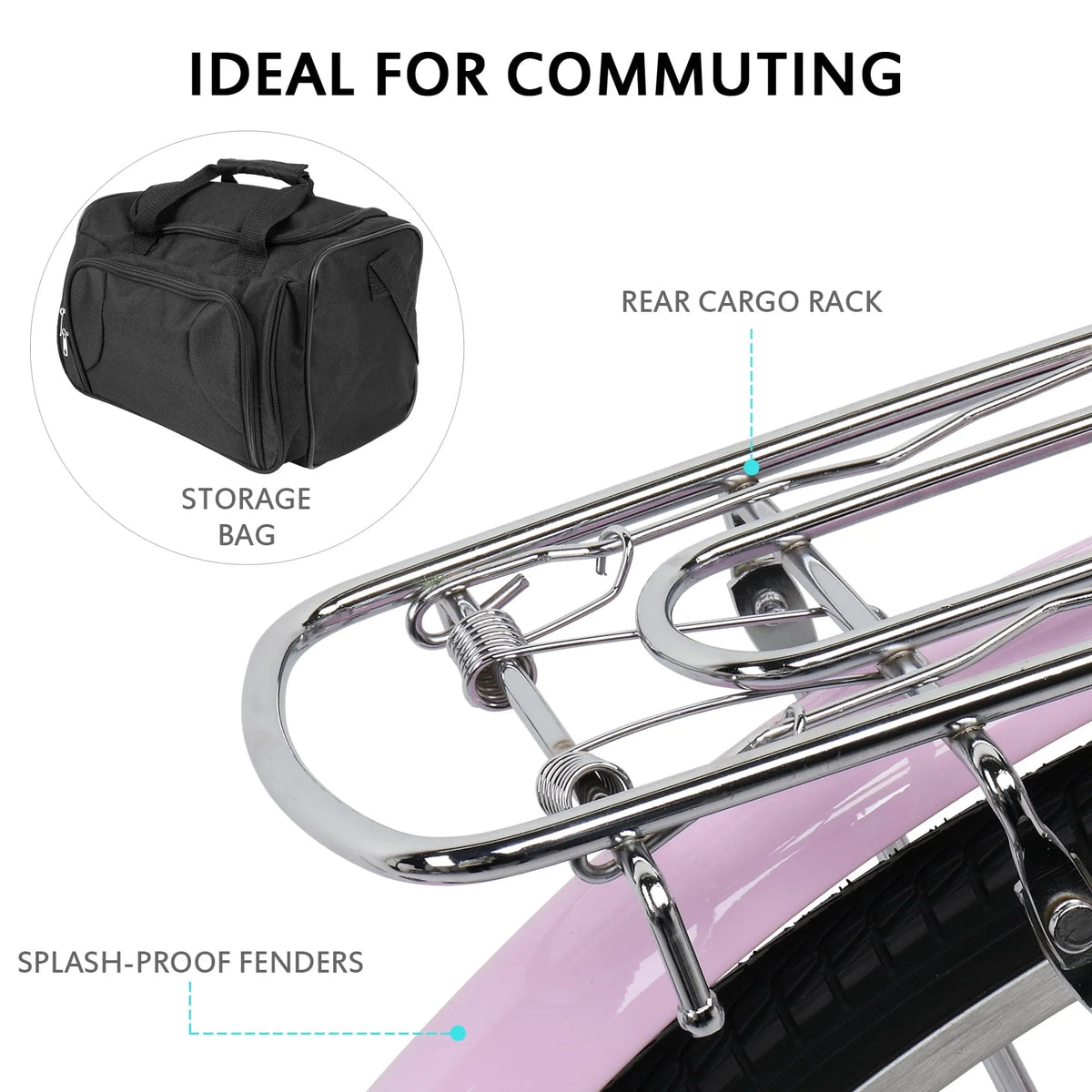 26 inch Commuter Bicycle with 7-speed, Baskets, Pink Y846