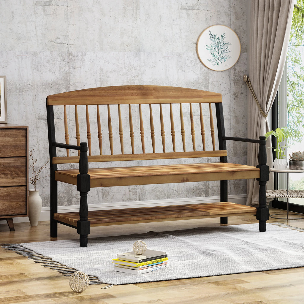 Acacia Wood Bench with Shelf O497990