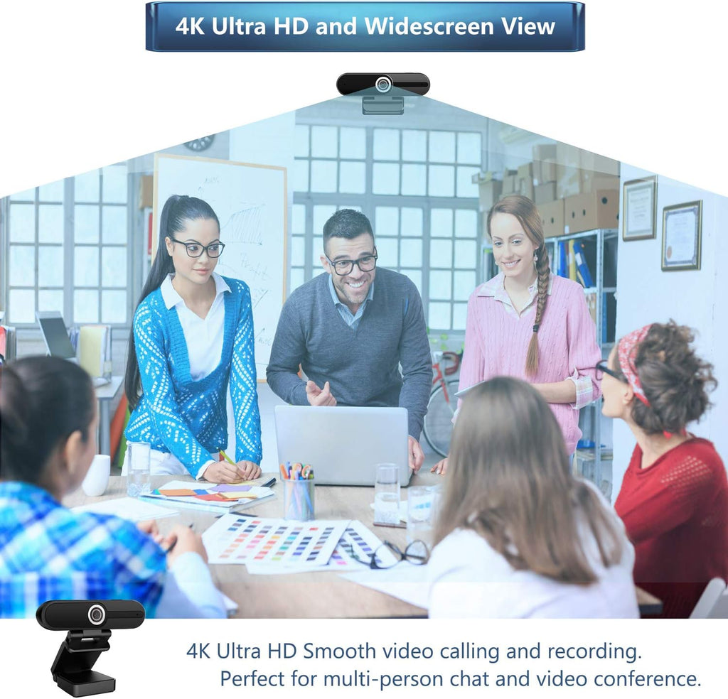 4K Webcam with Microphone 8MP USB 1080P Privacy Cover Mini Tripod Pack of 2 X182