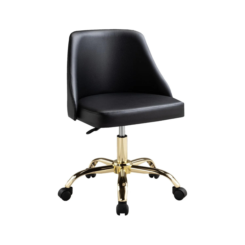 22 Inch Adjustable Swivel Office Chair Black Faux Leather Gold Metal I6868