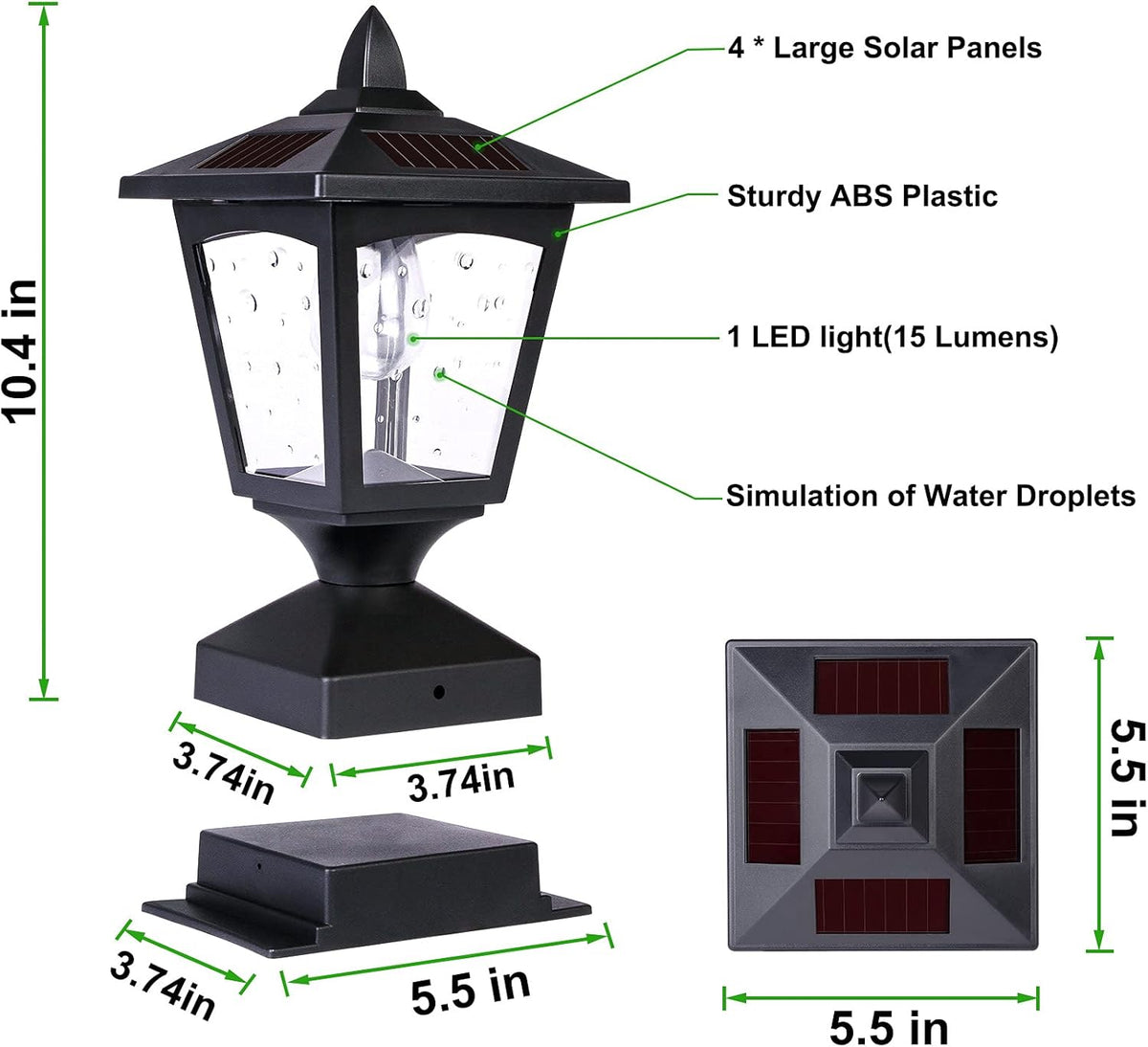 Black 15 Lumens Solar Post Lights (2 Pack) Z618112