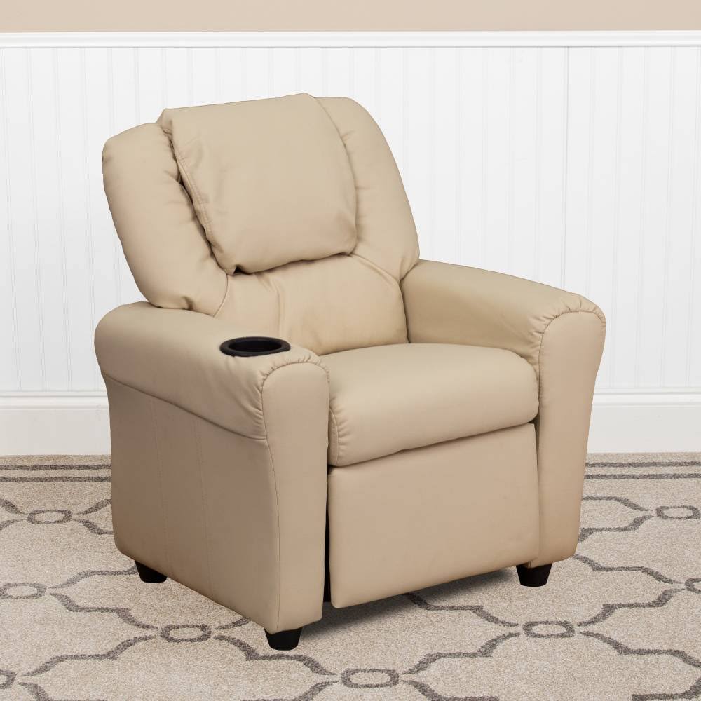 Light Blue Vinyl Kids Recliner with Cup Holder and Headrest R725806