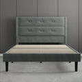Queen Black Velvet Upholstered Platform Bed Frame with Tufting Headboard Q62681