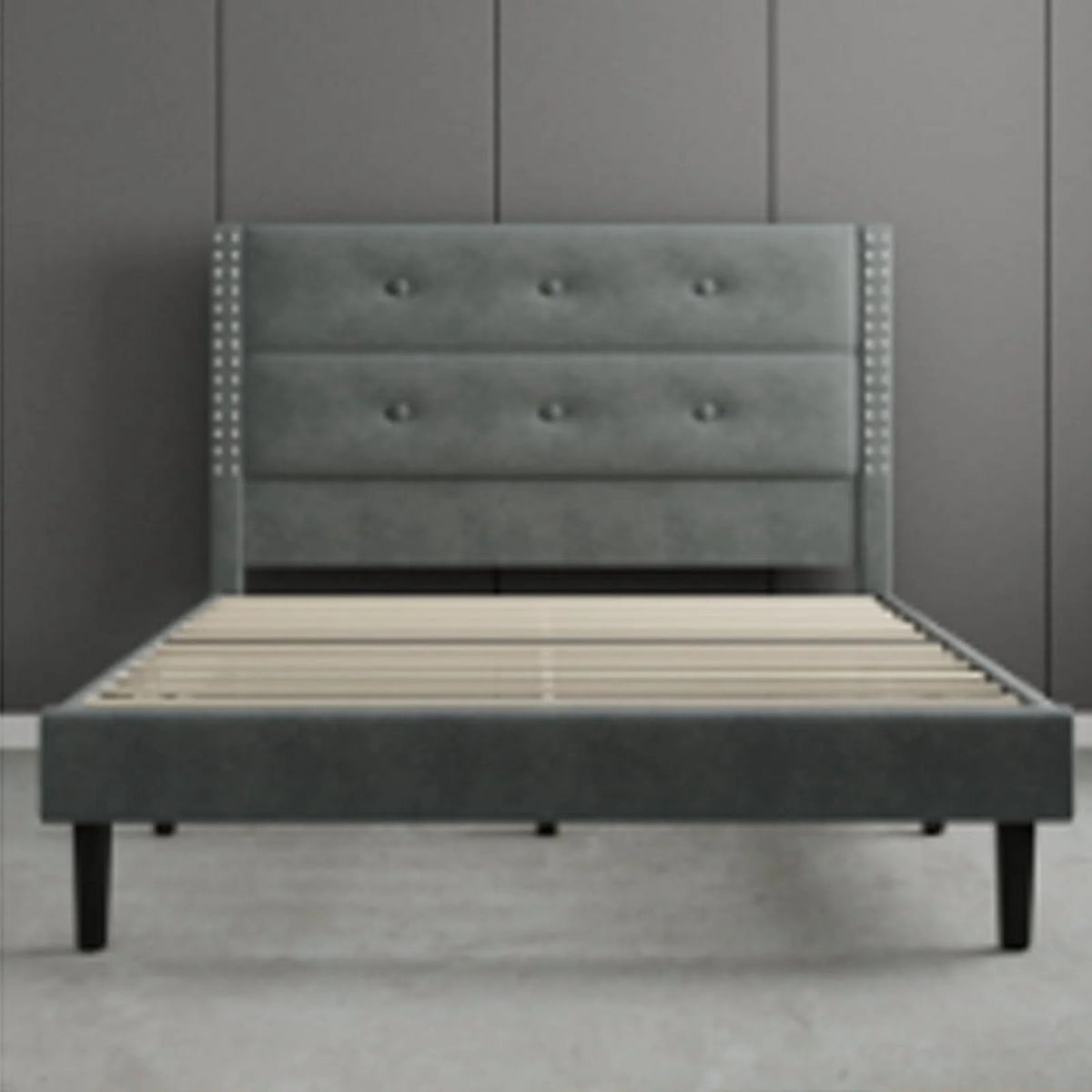Queen Black Velvet Upholstered Platform Bed Frame with Tufting Headboard Q62681