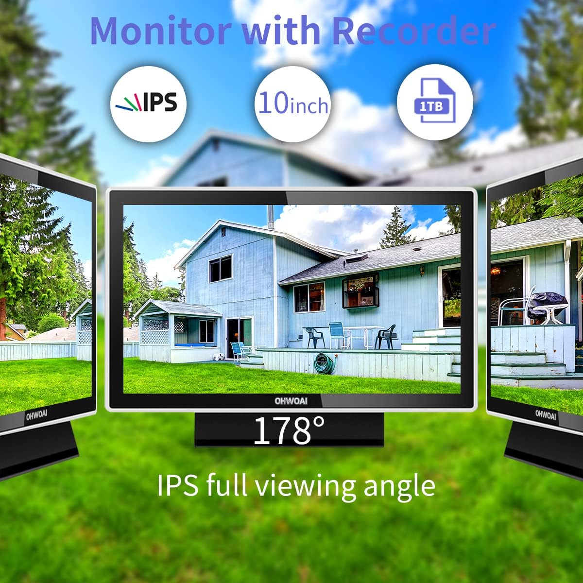 Wireless Security Camera System with 10 HD Screen, 4Pcs WiFi IP Cameras Q904636