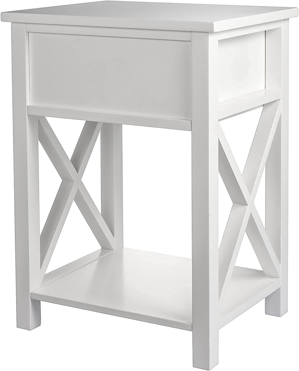 White Wooden Side End Table with Bin Drawer Set of 2 H421036