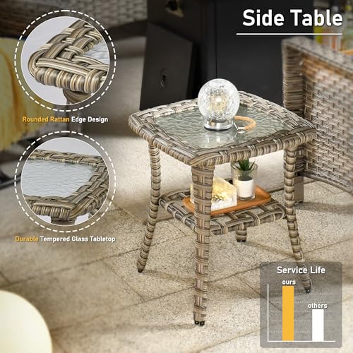 6 Piece Outdoor Wicker Patio Furniture Set with Fire Pit Table (Red) O8894
