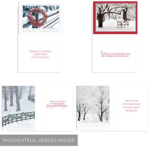 16 Boxed Snowy Cardinal Wreath Holiday Cards With Silver Foil Lined Envelopes T23801