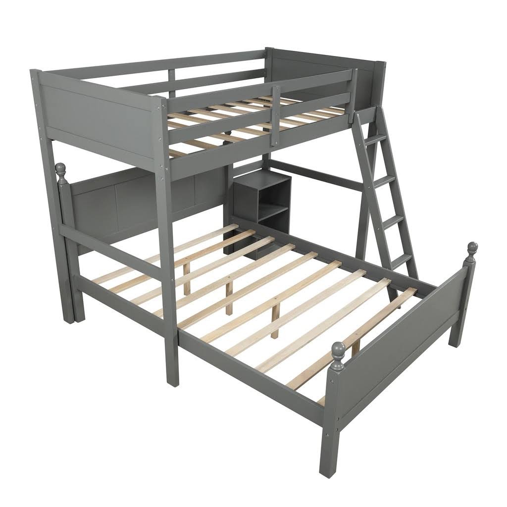 Gray Twin Over Full Bunk Bed with Storage Cabinet M293123
