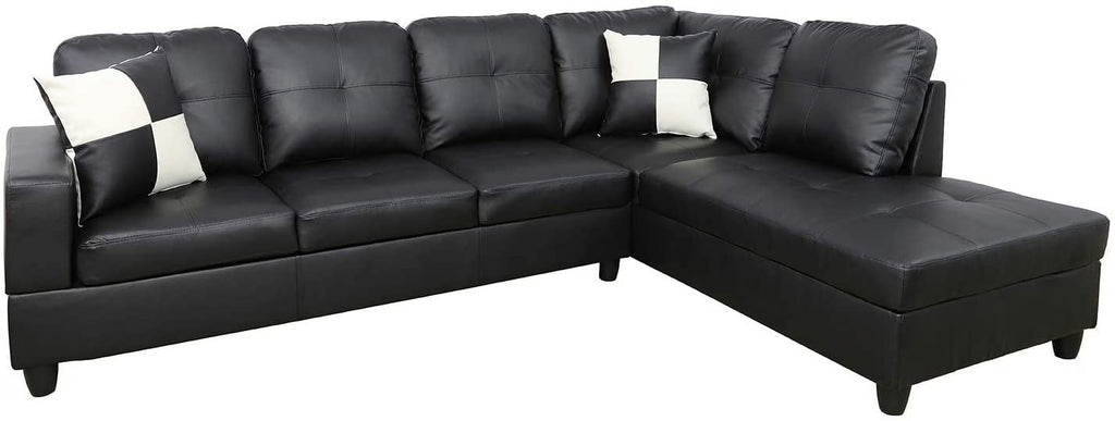 Black Faux Leather L-Shaped Sectional Sofa Set G375