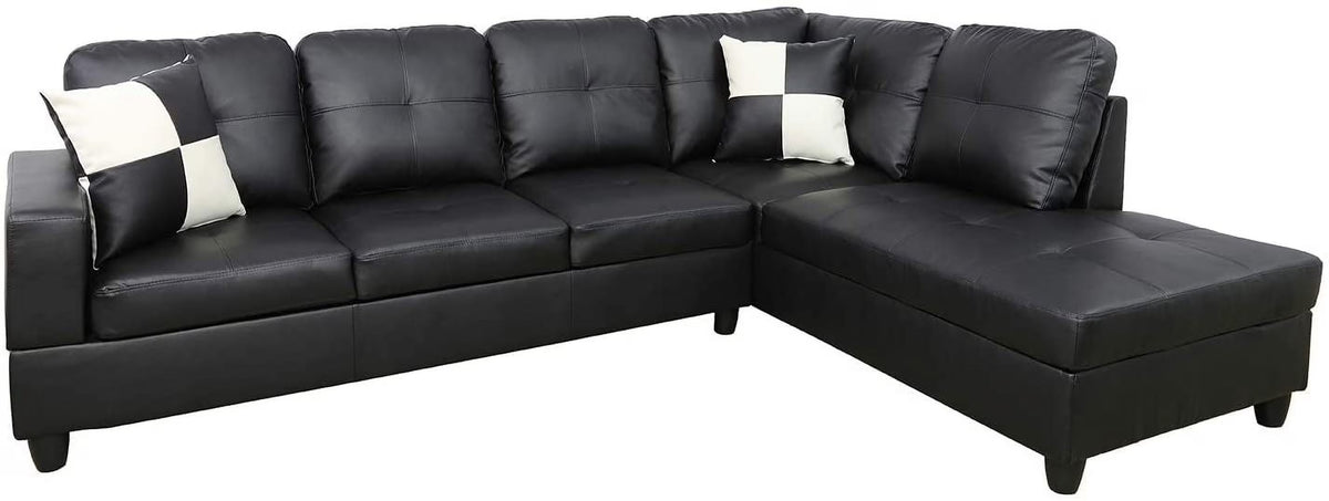 Black Faux Leather L-Shaped Sectional Sofa Set G375