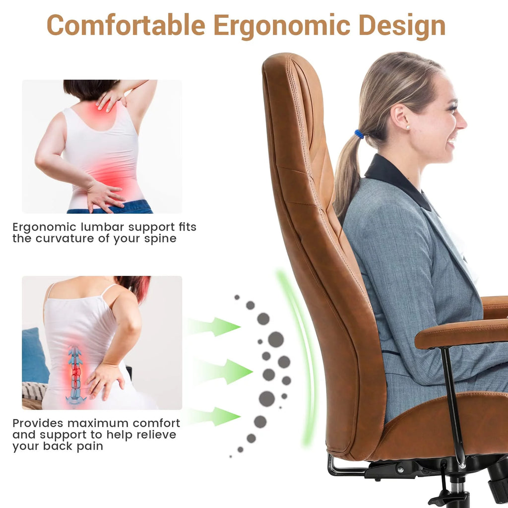 High Back Office Chair with Armrest Brown E38199