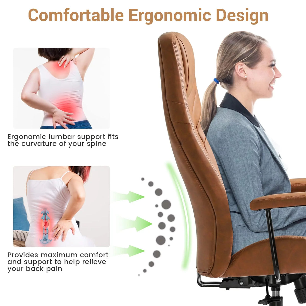 High Back Office Chair with Armrest Brown E38199