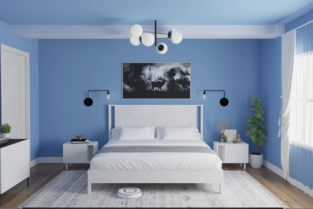 Queen Platform Bed Frame with Headboard Solid Wood Black I83270