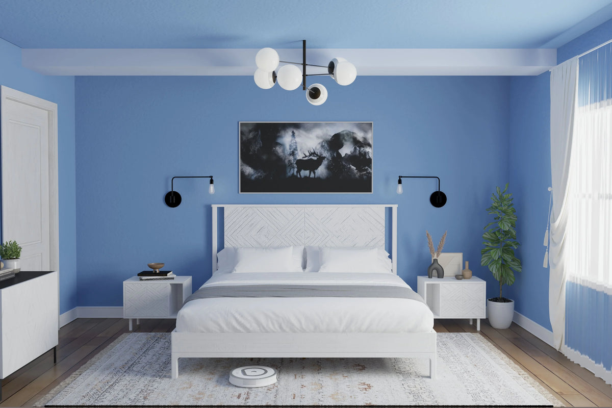 Queen Platform Bed Frame with Headboard Solid Wood Black I83270