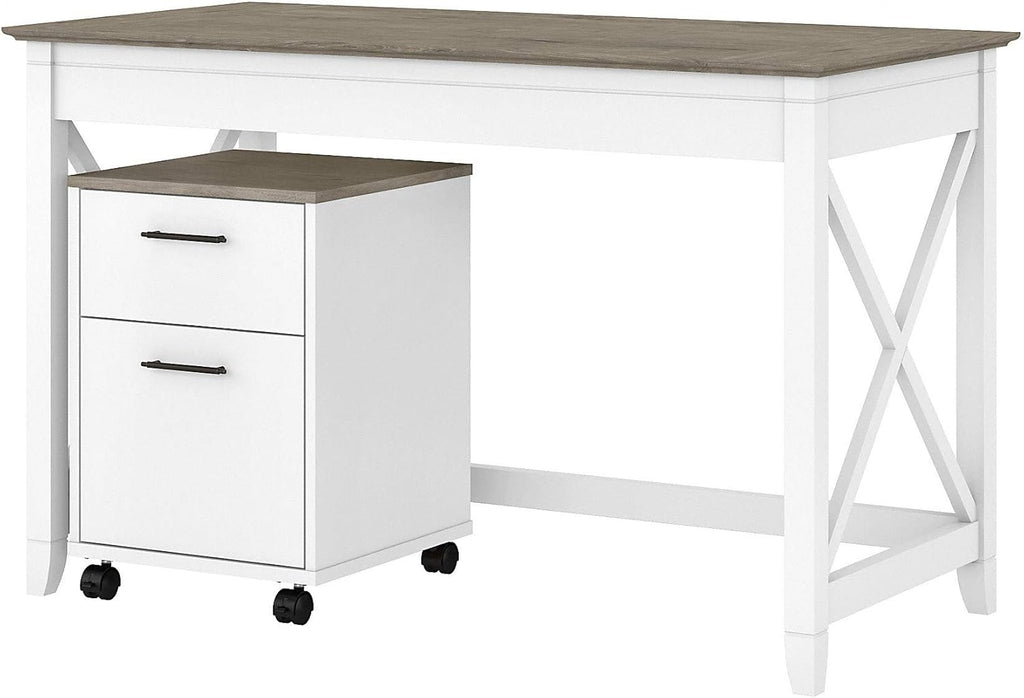48W Dark Gray Hickory Writing Desk with 2 Drawer Mobile File Cabinet L785435