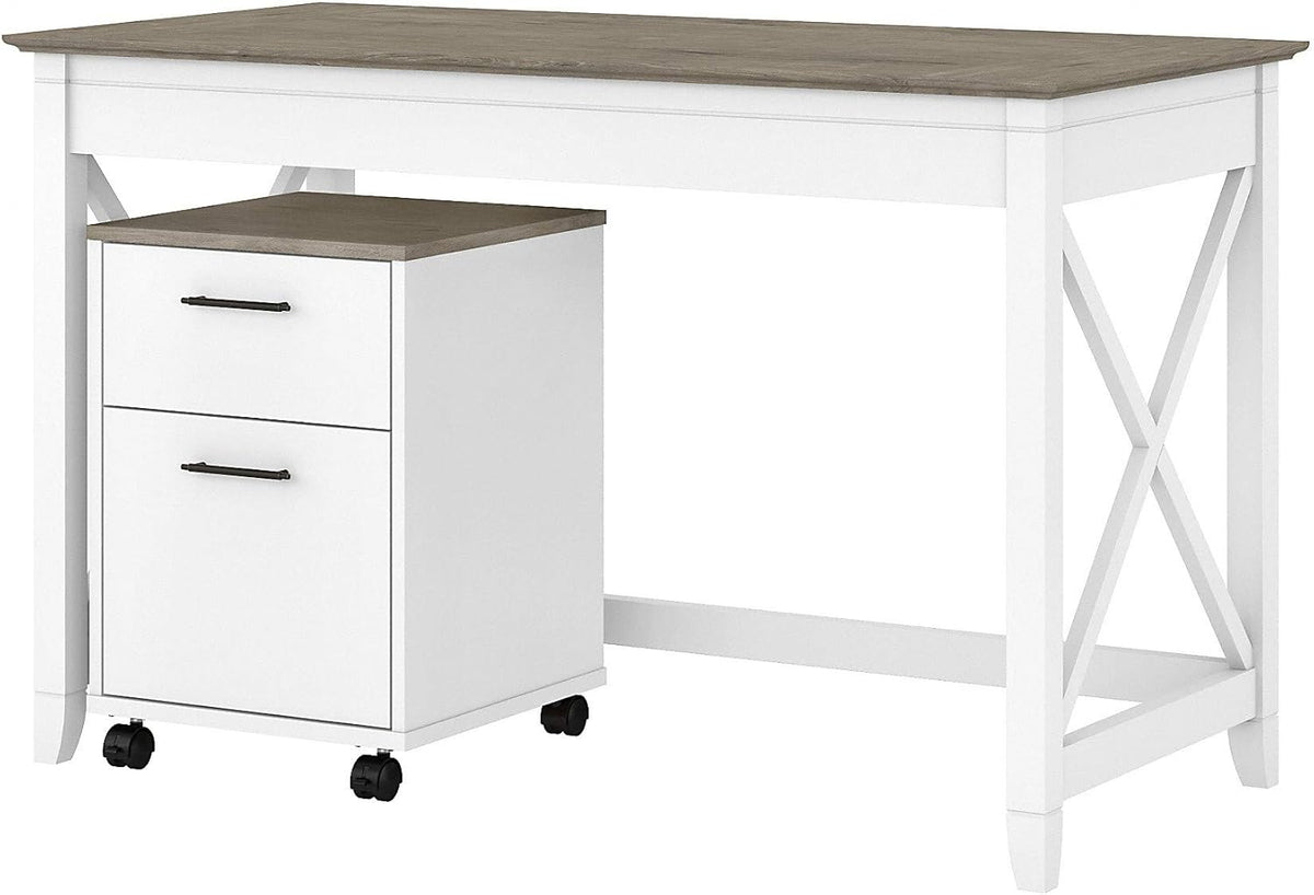 48W Dark Gray Hickory Writing Desk with 2 Drawer Mobile File Cabinet L785435