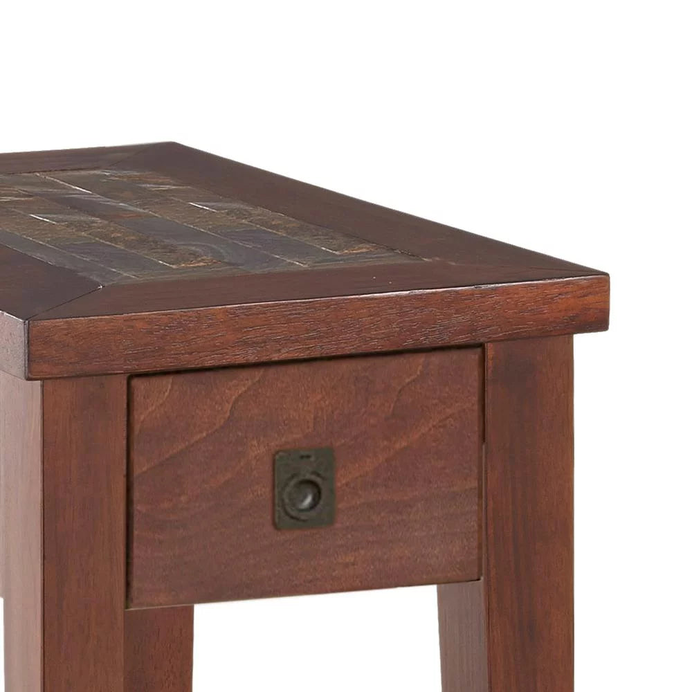 Brown Cherry Chairside End Table with Slate Inlay G42665