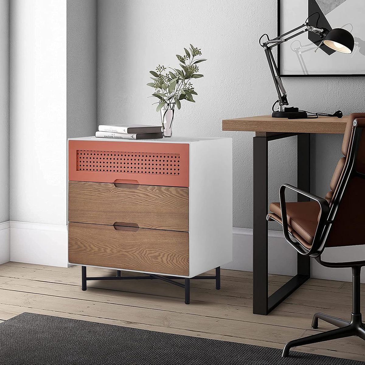 Orange 2 Drawers Wooden Filing Cabinet V7321