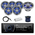 Marine Receiver Stereo with 2-Way 180W 6.5" Loud-SPKR, 3-Pairs, Antenna, 4-Chan Amplifier & 50' 16G SPKR Wire Q987197