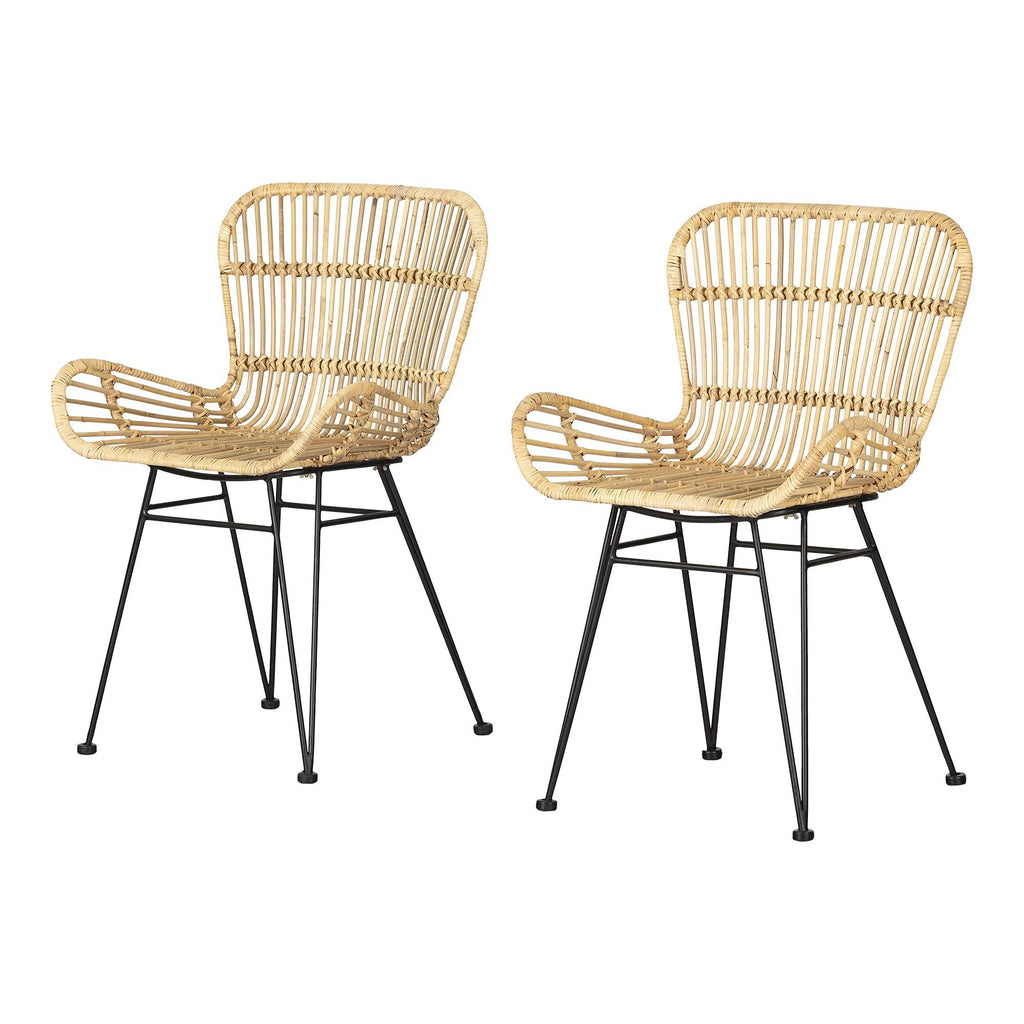 Rattan Dining Chair with Armrests, Set of 2, Black T437225
