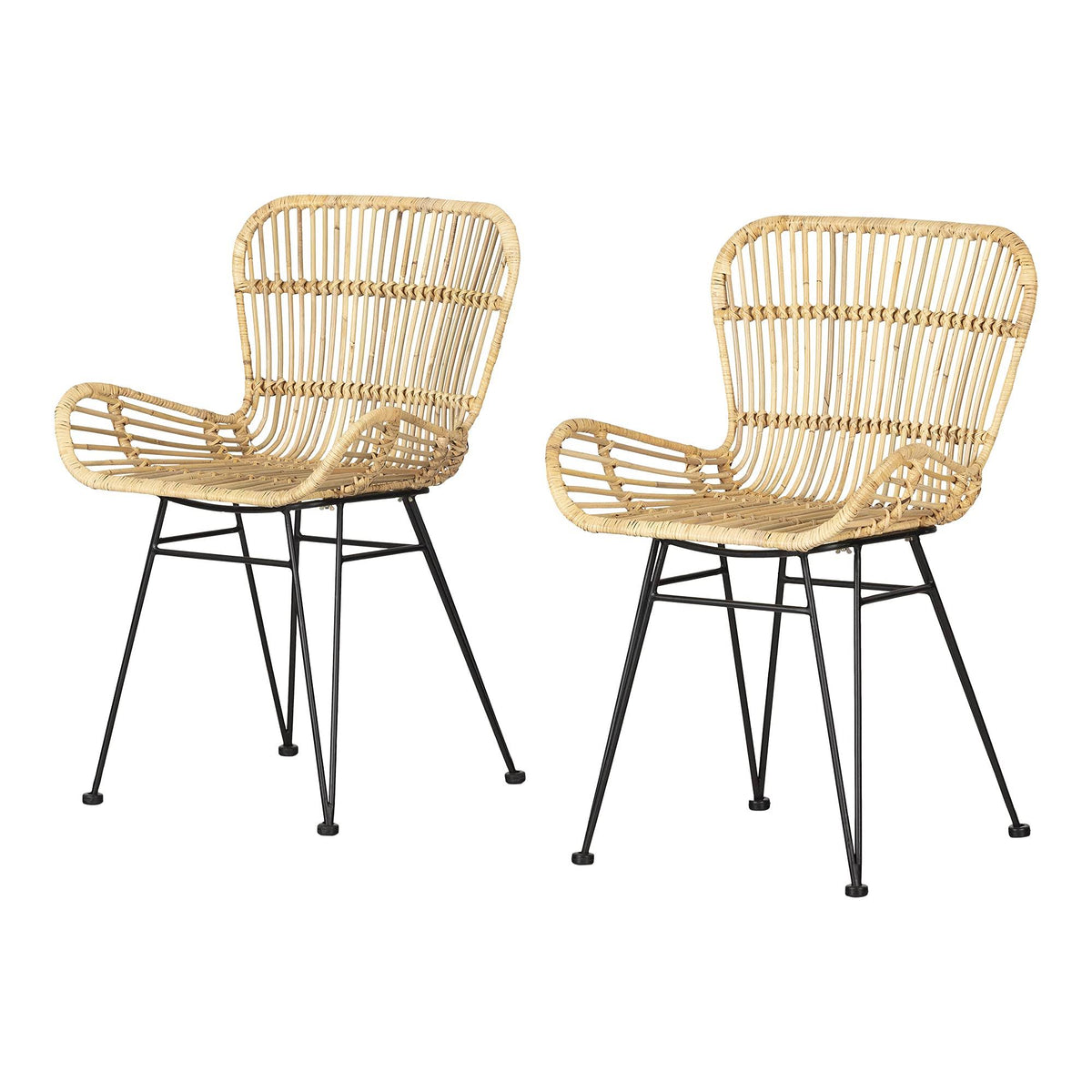 Rattan Dining Chair with Armrests, Set of 2, Black T437225