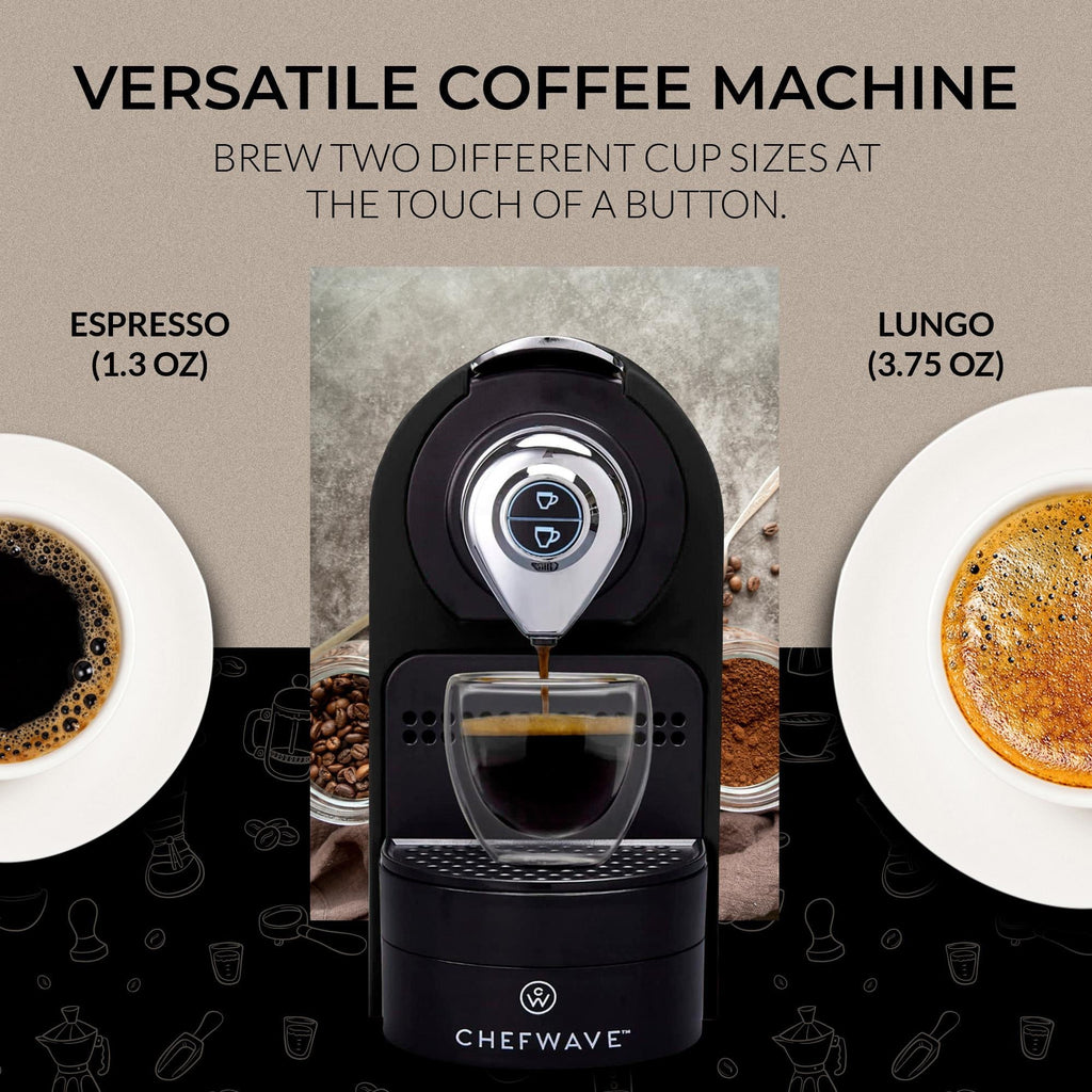 Black Espresso Machine with Cups and Milk Frother J534