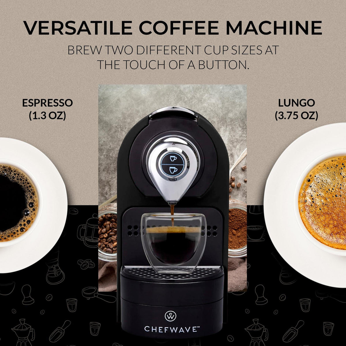 Black Espresso Machine with Cups and Milk Frother J534