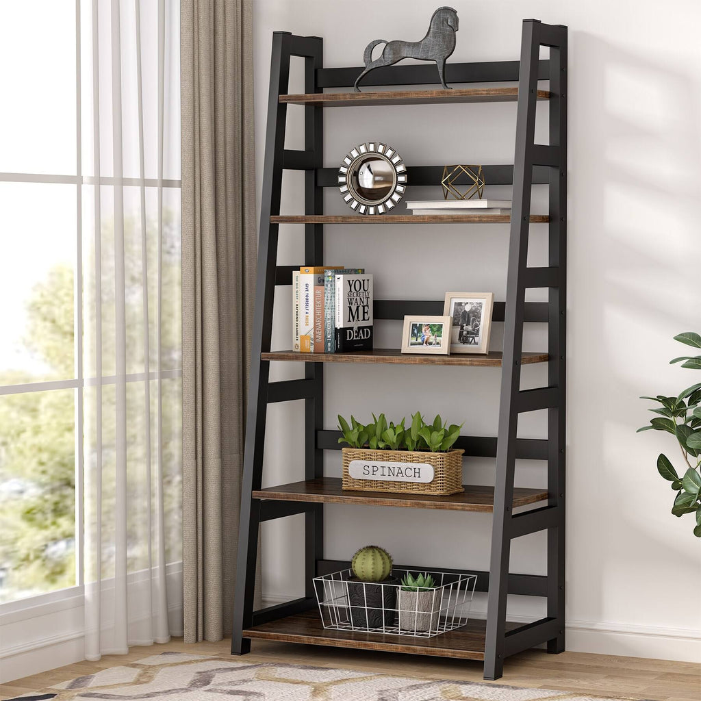 5-Tier Ladder Bookshelf Bookcase Brown N8631