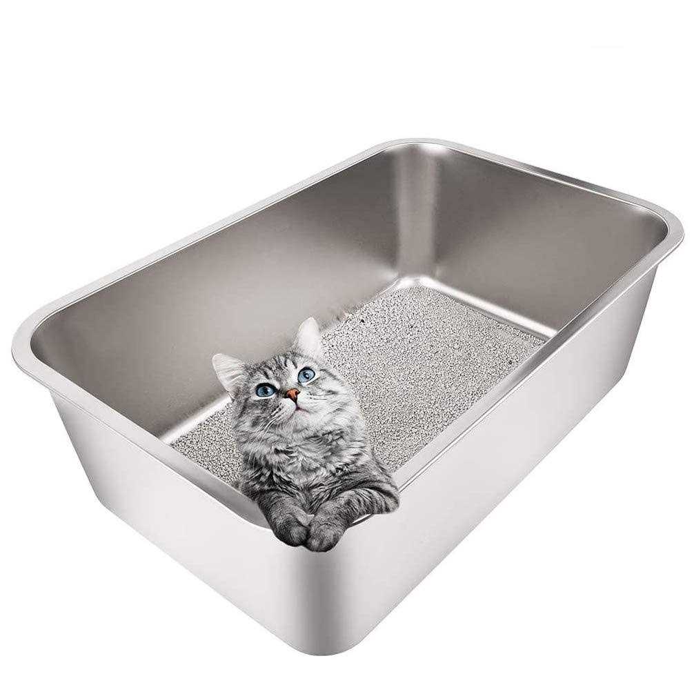 Stainless Steel Litter Box with High Sides W174