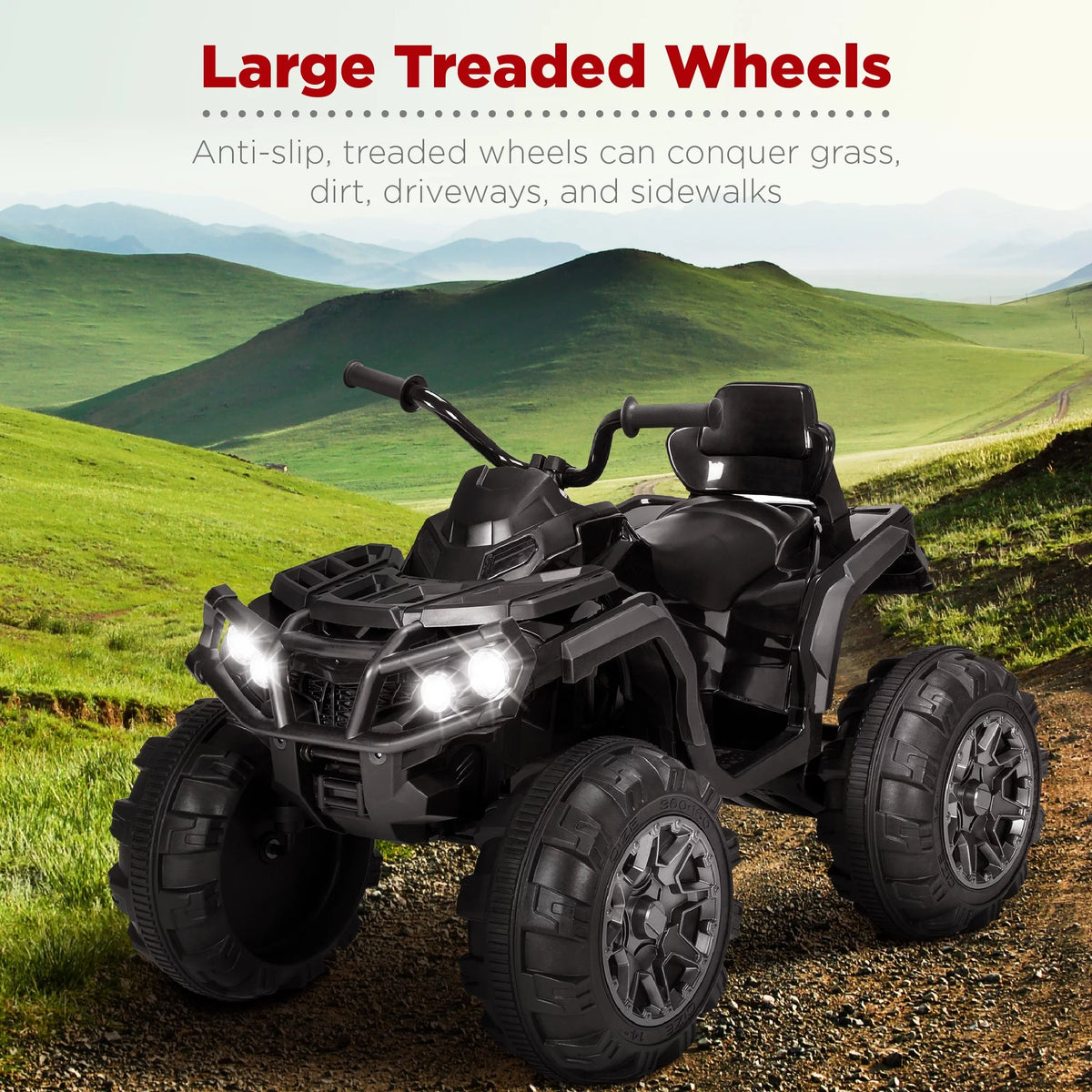 12V Kids Ride-On ATV Quad with Bluetooth, LED Lights - Black K393581