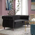 Black Velvet Rolled Arm Chesterfield Sofa U577