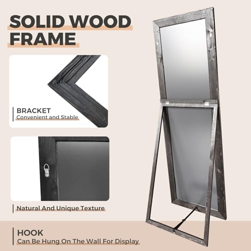 65"x24" Full Length Solid Wood Frame Floor Mirror Brown V82735