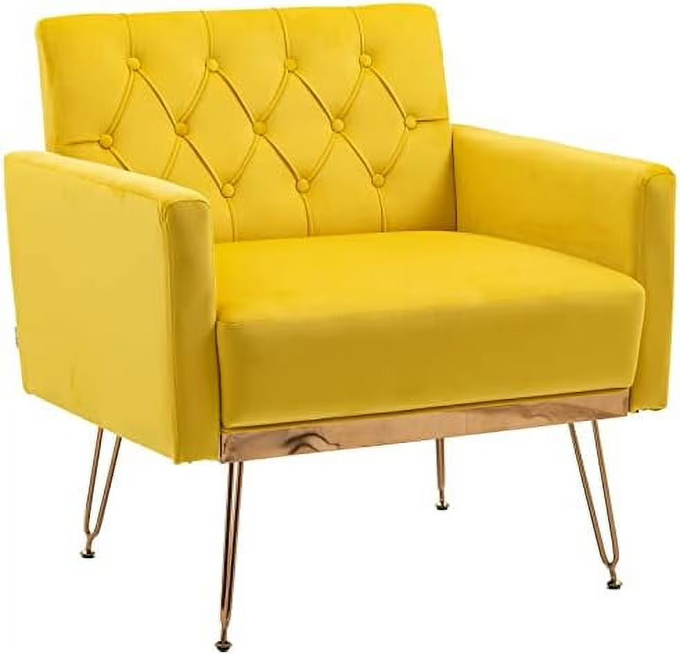 Mustard Velvet Accent Chair with Metal Legs P9946