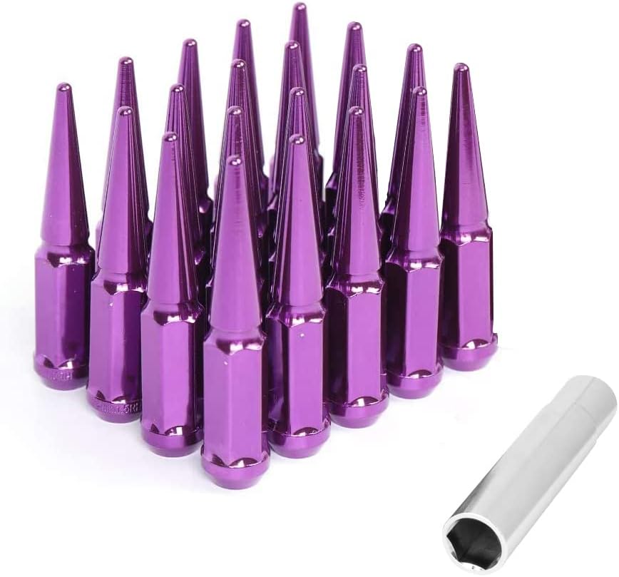 20 Pc Solid Steel Spike Lug Nuts Kit Black 1/2" Pack of 2 H92523