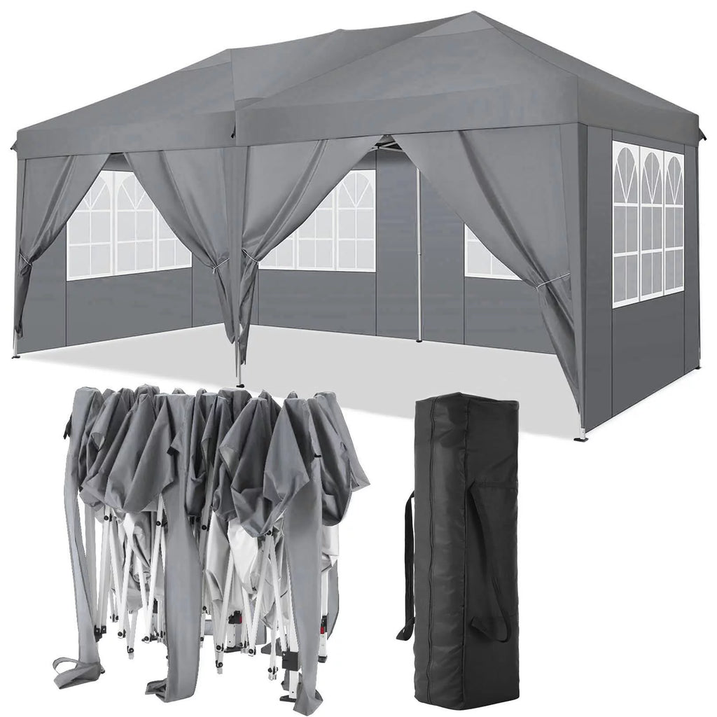 10x10ft Waterproof Popup Canopy with 4 Sidewalls Black J40826