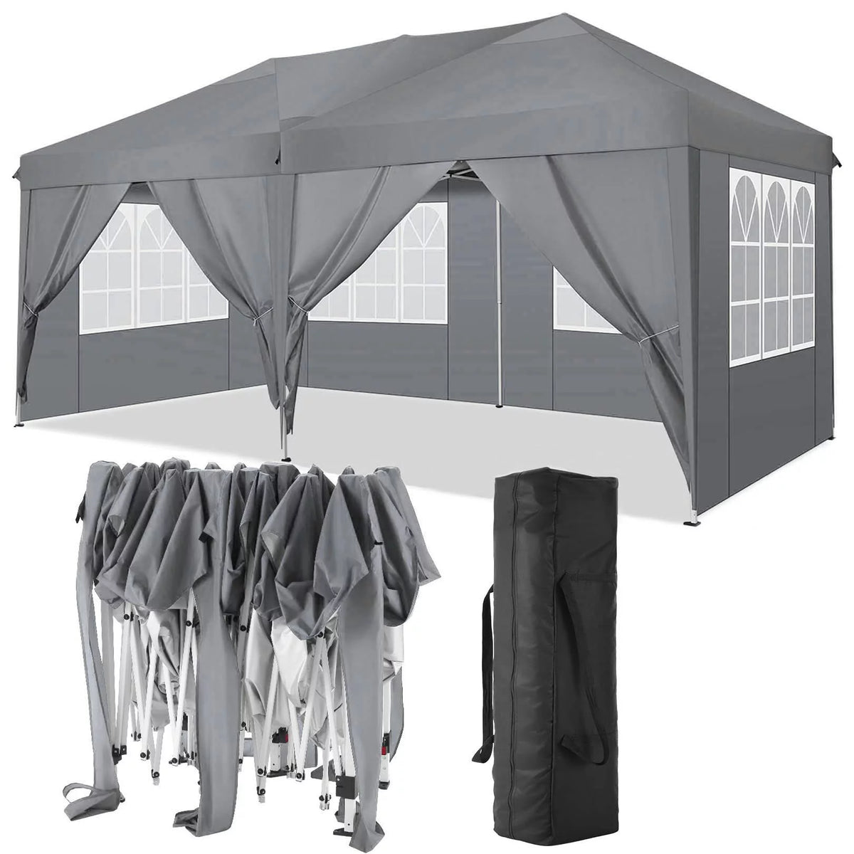 10x10ft Waterproof Popup Canopy with 4 Sidewalls Black J40826