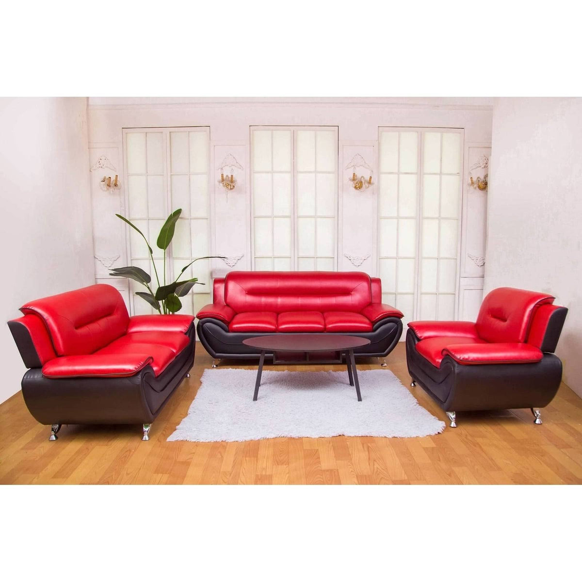 Red & Black Leatherette Sofa Set Q788