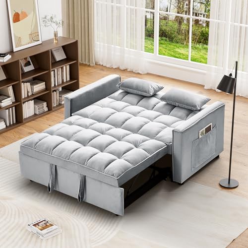Dark Grey Velvet Convertible Sleeper Sofa Bed I295804
