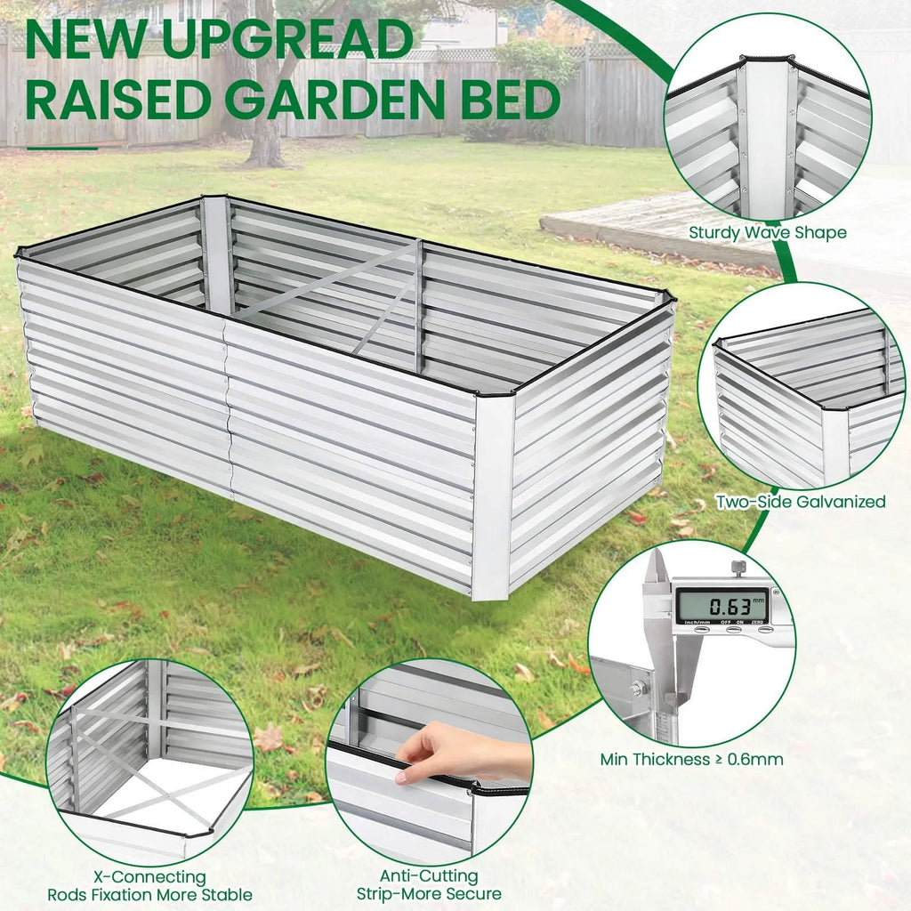 Galvanized Steel Raised Garden Bed with Liner 6ftx3ftx2ft J240