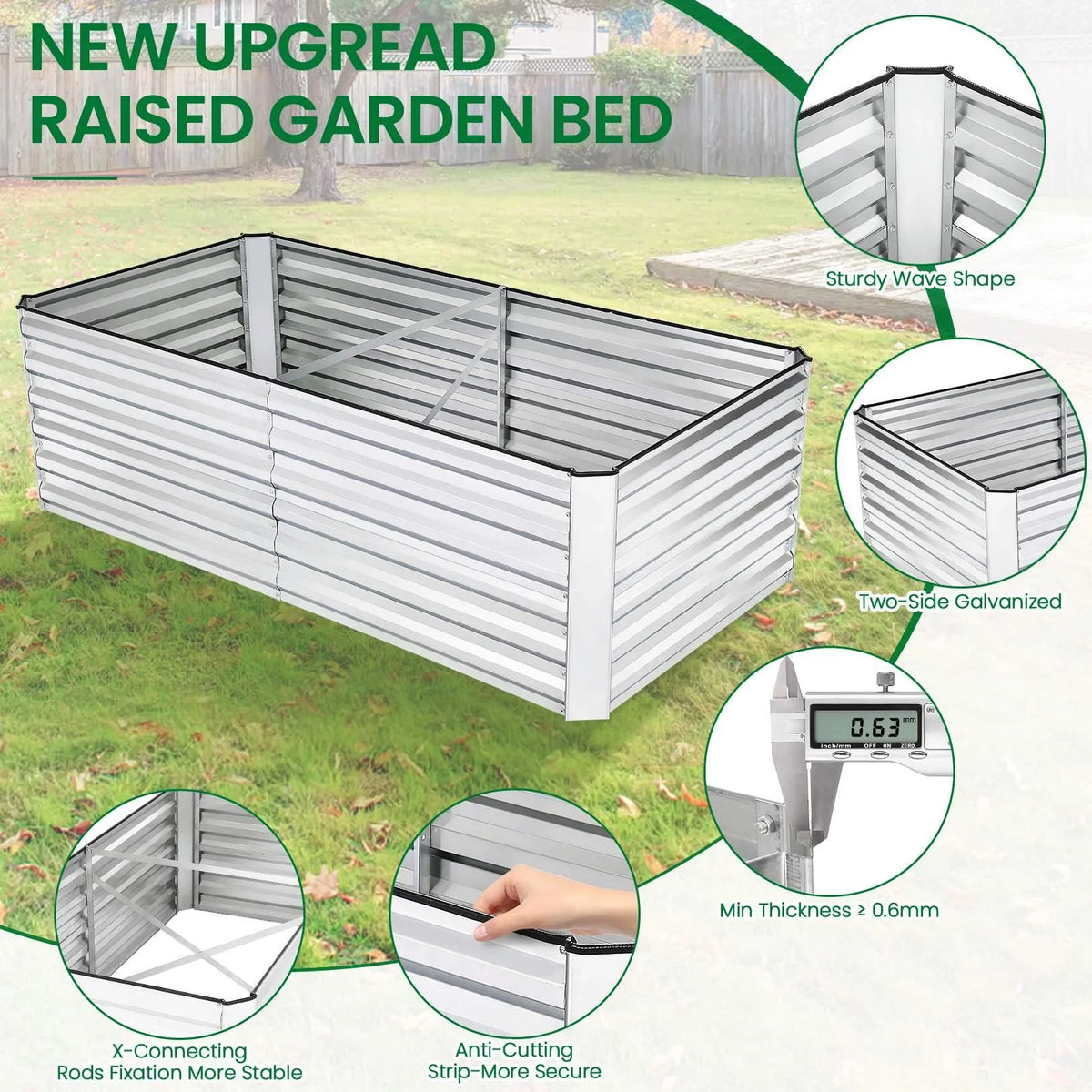 Galvanized Steel Raised Garden Bed with Liner 6ftx3ftx2ft J240