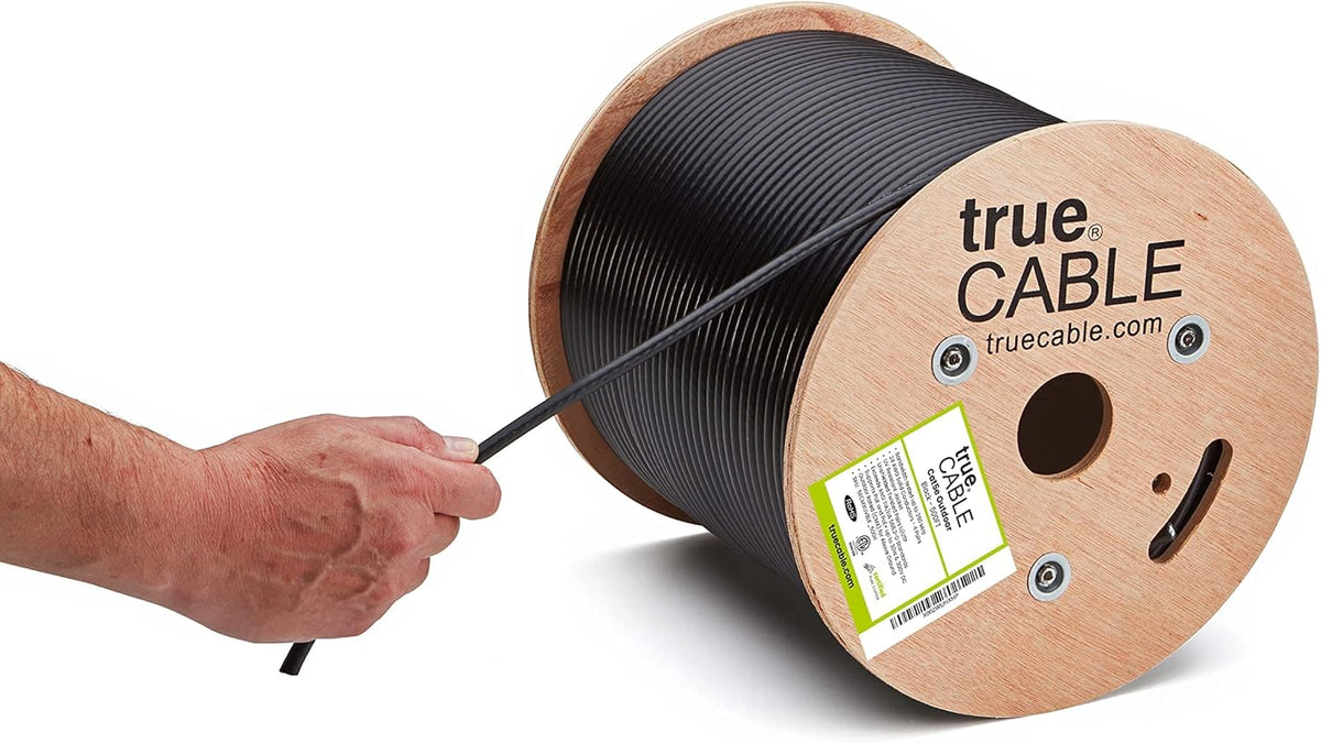 Cat5e Outdoor UTP 500ft Black 24AWG Solid Bare Copper Ethernet Cable G3052